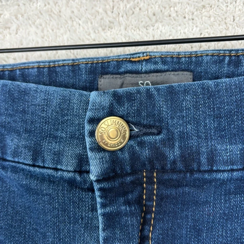 Chico's Jeans Womens 2.5 (14) Blue So Slimming Girlfriend Raw Hem Slim‎ Straight